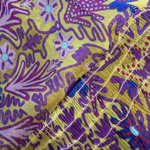 Anthropologie Slip Chiffon Maxi Dress Dorset Button Ruffle Tassel Smocked Gold S - Picture 11 of 15